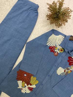 sky blue color sequnce and embroidery work cotton salwar suit 4