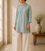 Blue cotton plain casual kurta set for women