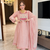 peach color embroidery beads work silk blend kurti set