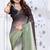 Sequin zarkan embroidered work green and black two tone satin saree