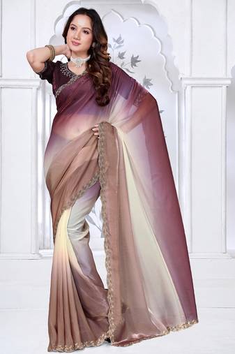 Sequin zarkan embroidered work multicolor satin saree