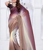 Sequin zarkan embroidered work multicolor satin saree