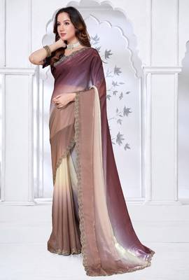 Sequin zarkan embroidered work multicolor satin saree 2