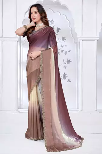 Sequin zarkan embroidered work multicolor satin saree