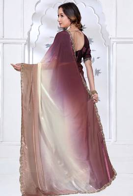 Sequin zarkan embroidered work multicolor satin saree 3