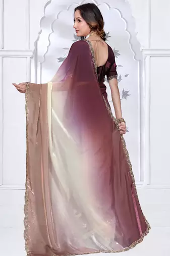Sequin zarkan embroidered work multicolor satin saree