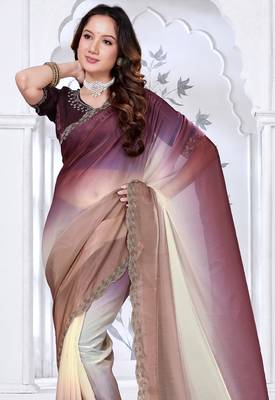 Sequin zarkan embroidered work multicolor satin saree 4