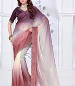 Sequin zarkan embroidered work multicolor two tone satin saree