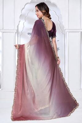 Sequin zarkan embroidered work multicolor two tone satin saree 3