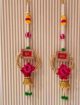 handmade shubh labh rose bell door hanging decorative beaded latkan for home decoration (pack of 2) 1