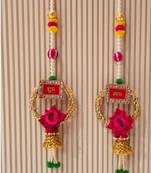 handmade shubh labh rose bell door hanging decorative beaded latkan for home decoration (pack of 2)
