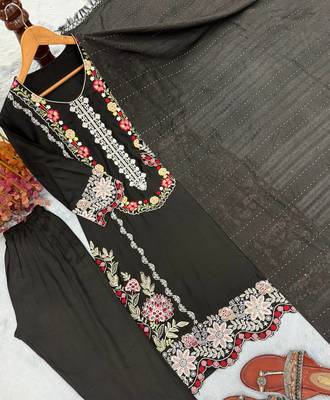 Black Color Embroidery And Thread Work  Satin Salwar Suit 3