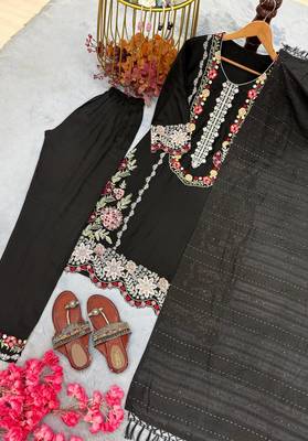 Black Color Embroidery And Thread Work  Satin Salwar Suit 4
