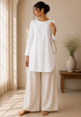 White cotton plain casual kurta set for women 1