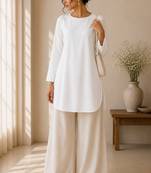 White cotton plain casual kurta set for women