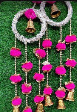 handmade ring bell door hanging decorative pink pom pom latkan for home entrance decoration (pack of 2) 1