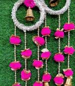 handmade ring bell door hanging decorative pink pom pom latkan for home entrance decoration (pack of 2)