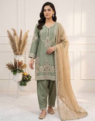 sea green color cording sequnce and  embroidery satin salwar suit  1