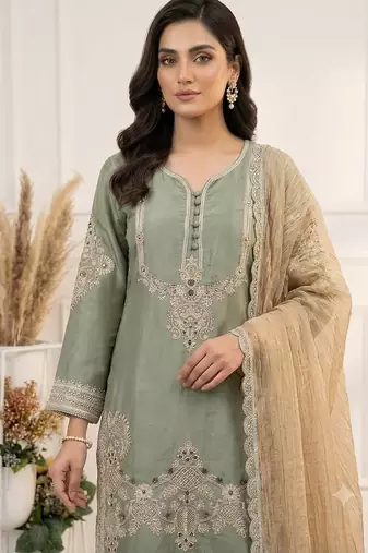 sea green color cording sequnce and  embroidery satin salwar suit 