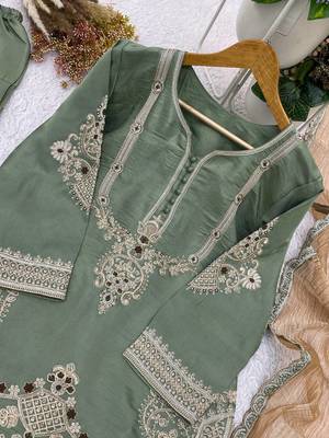 sea green color cording sequnce and  embroidery satin salwar suit  3
