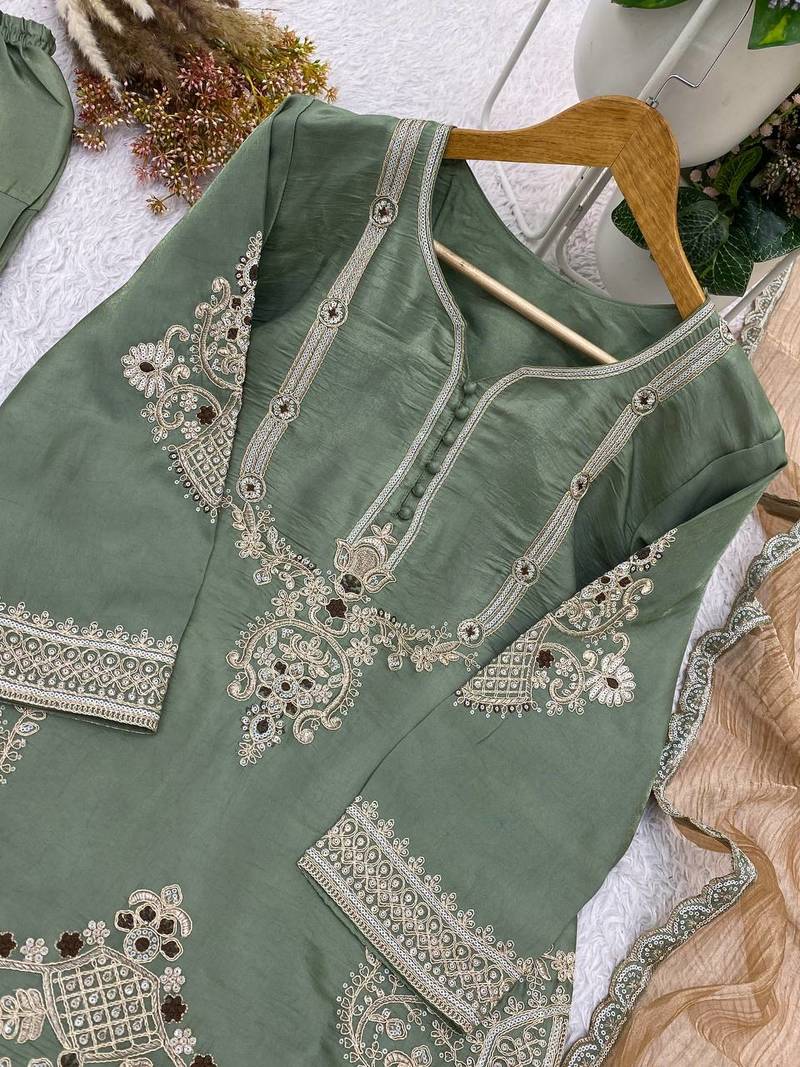 sea green color cording sequnce and  embroidery satin salwar suit 