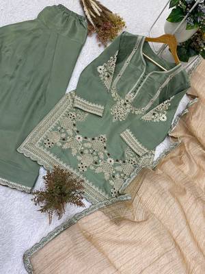 sea green color cording sequnce and  embroidery satin salwar suit  5