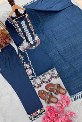 Neavy Blue Color Embroidery And Thread Work  Satin Salwar Suit 3