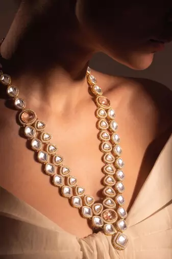 Peach kundan necklace for women – designer celebration jewellery