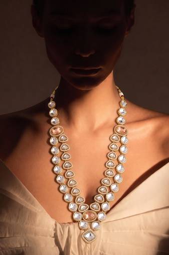Peach kundan necklace for women – designer celebration jewellery