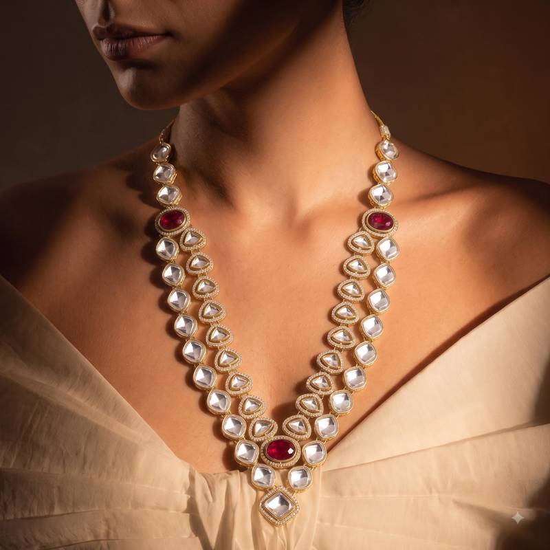 Maroon kundan necklace for women – premium ethnic fashion jewellery