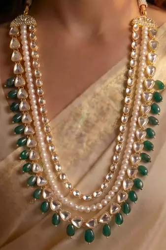 Green kundan pearl necklace for women – elegant festive jewellery