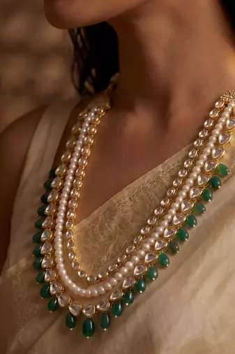 Green kundan pearl necklace for women – elegant festive jewellery