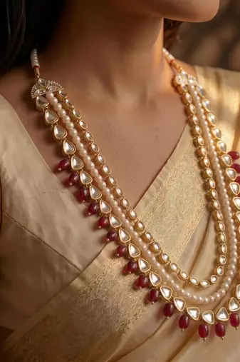 Maroon kundan pearl necklace for women – royal party wear accessory
