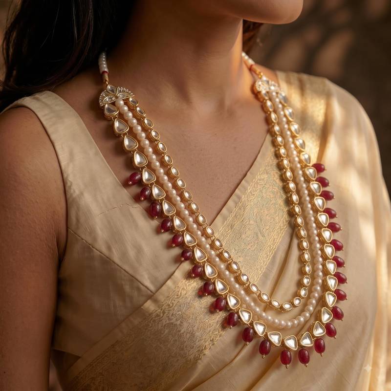 Maroon kundan pearl necklace for women – royal party wear accessory
