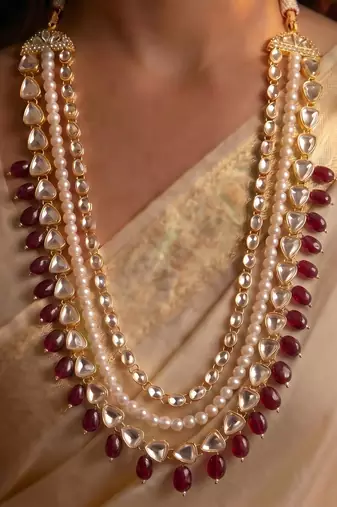 Maroon kundan pearl necklace for women – royal party wear accessory
