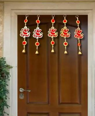 mdf ganesh ji bell hanging for home decor lotus wall hanging (pack of 2) 1