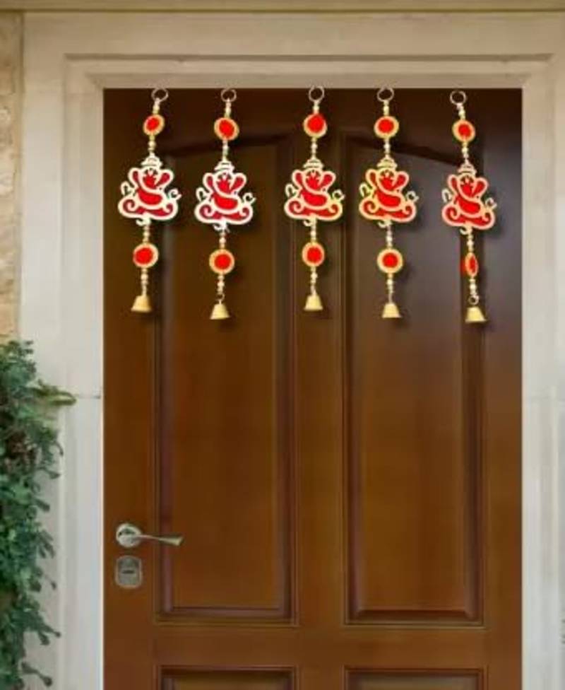 mdf ganesh ji bell hanging for home decor lotus wall hanging (pack of 2)