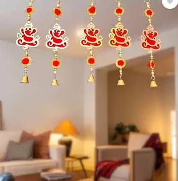 mdf ganesh ji bell hanging for home decor lotus wall hanging (pack of 2) 2