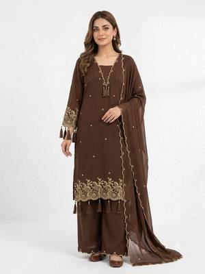 brown color  embroidery work rayon salwar suit 1