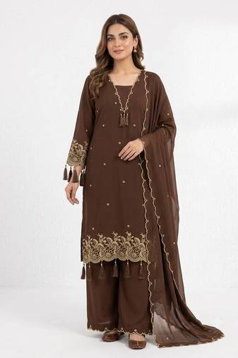 brown color  embroidery work rayon salwar suit