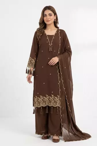 brown color  embroidery work rayon salwar suit