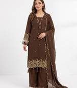 brown color  embroidery work rayon salwar suit