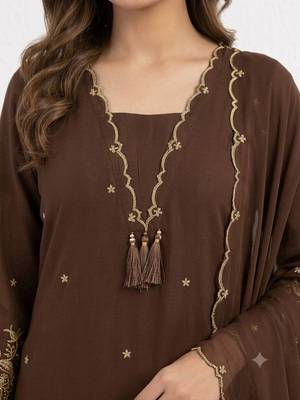 brown color  embroidery work rayon salwar suit 2