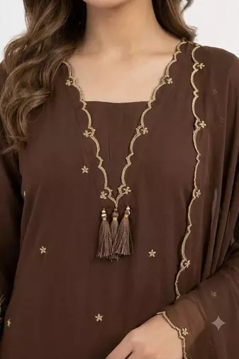 brown color  embroidery work rayon salwar suit