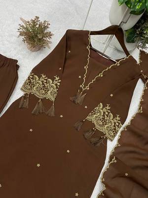 brown color  embroidery work rayon salwar suit 3