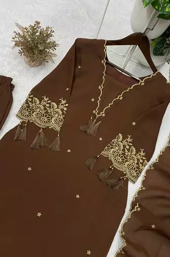 brown color  embroidery work rayon salwar suit