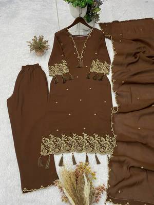 brown color  embroidery work rayon salwar suit 4