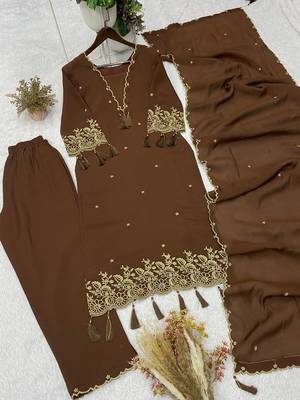 brown color  embroidery work rayon salwar suit 5