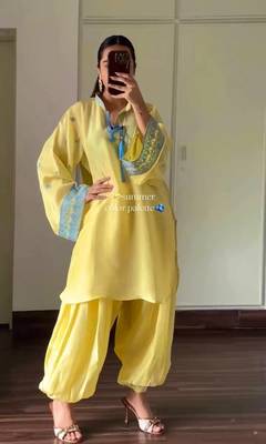 Yellow Color Embroidery Work Sillk Blend Salwar Suit  1