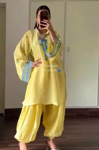 Yellow Color Embroidery Work Sillk Blend Salwar Suit 